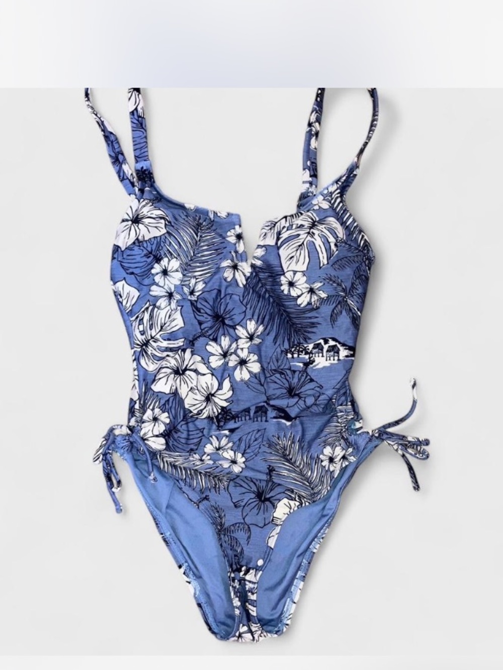 Rip curl Sz XXS One Piece Blue Floral hibiscus print swimsuit